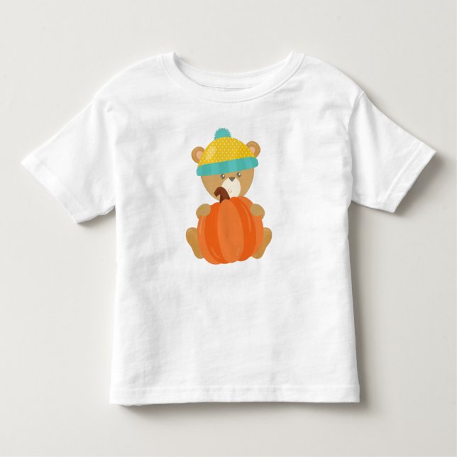 Camiseta Infantil Urso De Outono, Urso Bonito, Urso Com Chapéu, Abób (Frente)