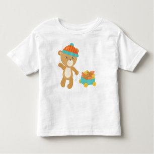 Camiseta Infantil Urso de Outono, Urso Bonito, Urso Com Chapéu, Folh