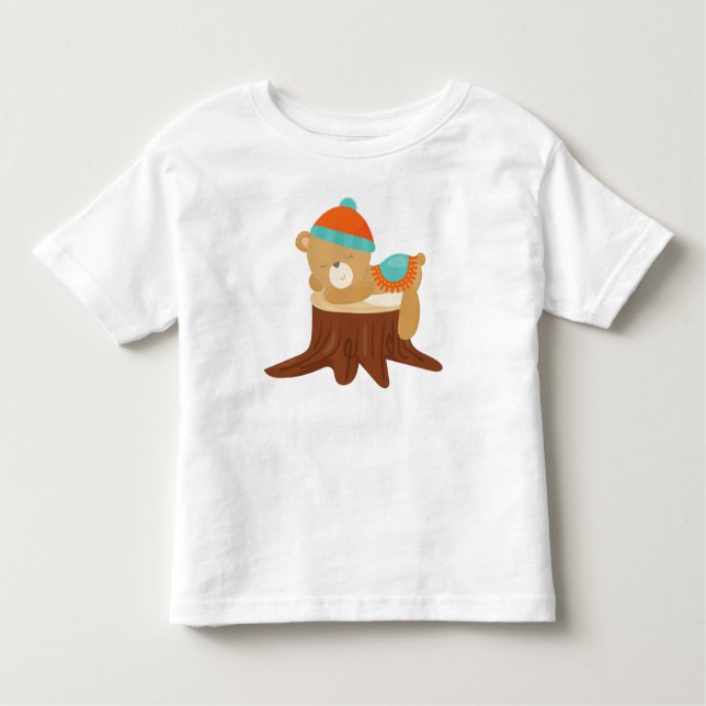 Camiseta Infantil Urso De Outono, Urso Dormindo, Urso Bonito, Bomba  (Frente)