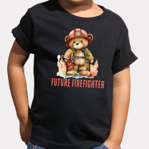 Camiseta Infantil Urso de pelúcia aguarela de futuro bombeiro 