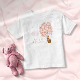 Camiseta Infantil Urso de Pelúcia Balões Rosa Letreiro Dourado