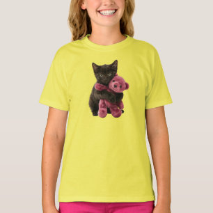 Camiseta Infantil Urso de Pelúcia Gato Preto Fofo