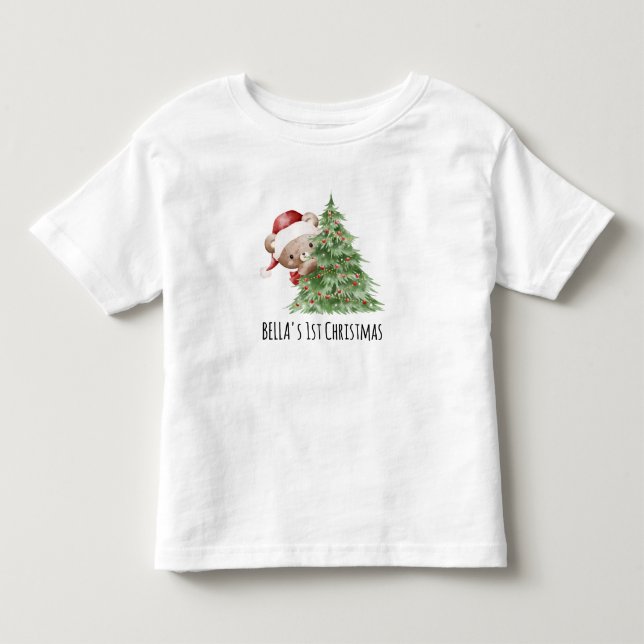 Camiseta Infantil Urso de Pelúcia Natal de Primeira Infância Persona (Frente)