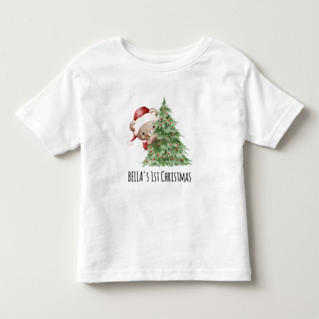 Camiseta Infantil Urso de Pelúcia Personalizado Primeiro Natal do Be (Frente)