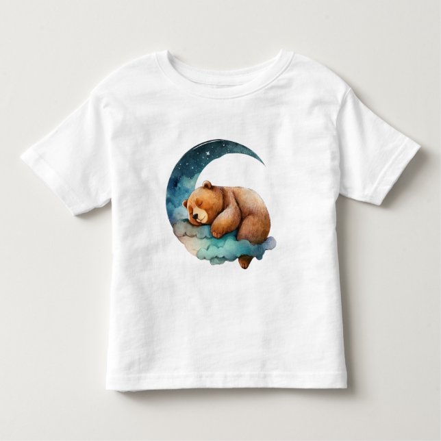 Camiseta Infantil Urso de Teddy Bonito Dormindo na Lua Crescente (Frente)