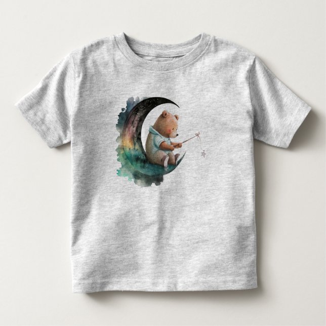 Camiseta Infantil Urso de Teddy Bonito na Lua, Urso de Cartoons Empu (Frente)