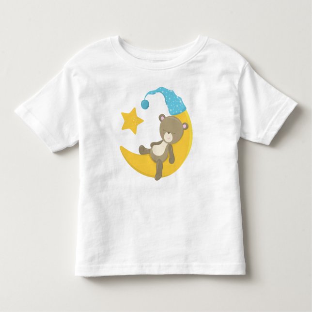 Camiseta Infantil Urso Dormindo, Urso Bonito, Urso Na Lua (Frente)