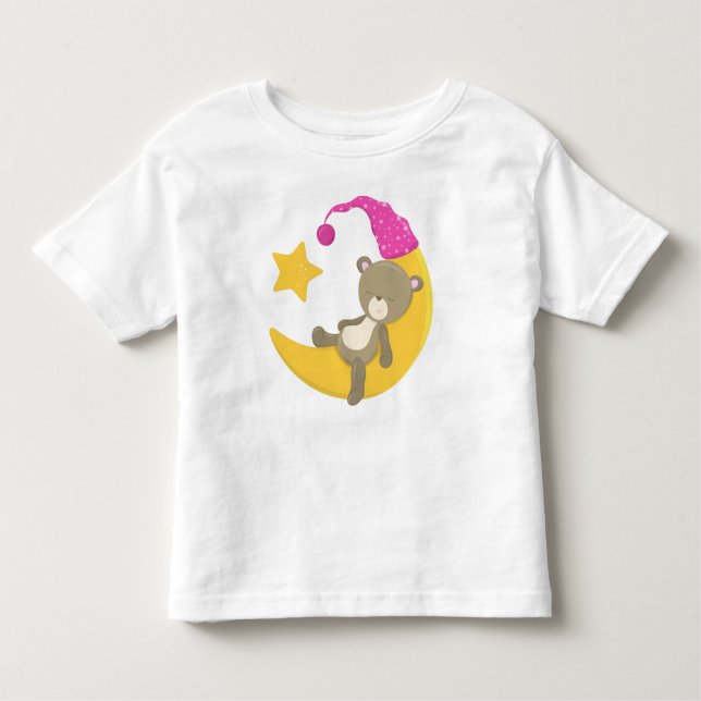 Camiseta Infantil Urso Dormindo, Urso Na Lua, Urso Bonito (Frente)