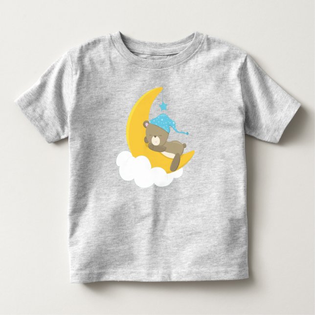 Camiseta Infantil Urso Dormindo, Urso Pequeno, Urso Na Lua (Frente)