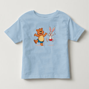 Camiseta Infantil Urso e coelho de desenho animado alegre dançando c