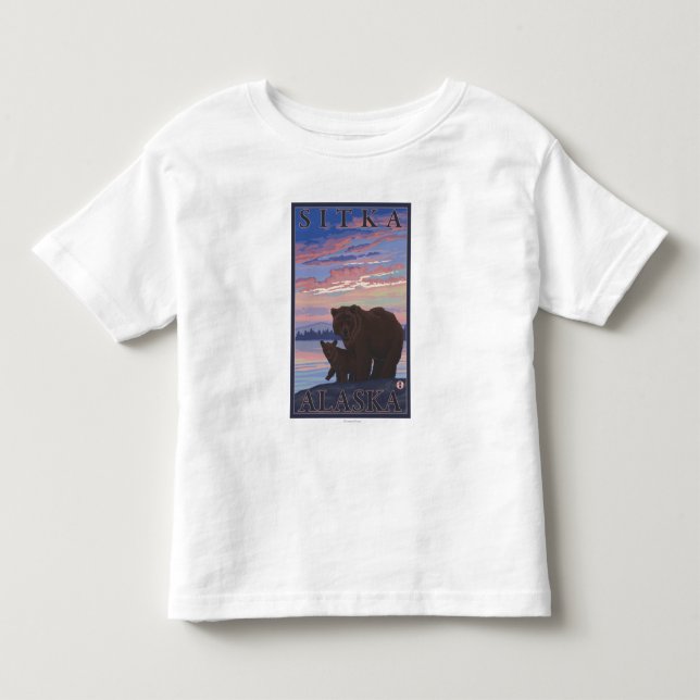 Camiseta Infantil Urso e Cub - Sitka, Alaska (Frente)