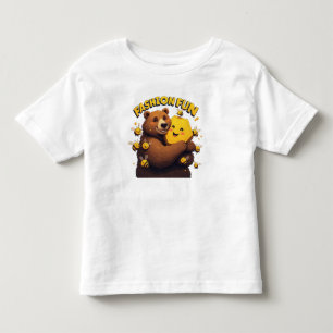 Camiseta Infantil Urso Fofo Abraçando Favinho de Mel Amarelo