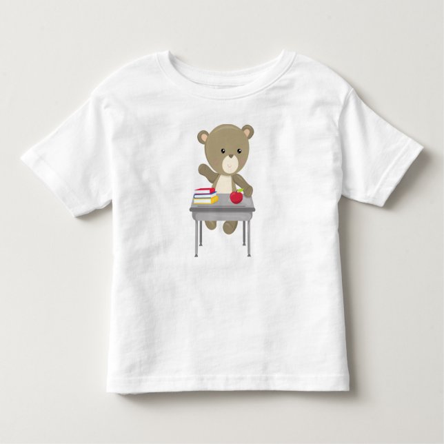 Camiseta Infantil Urso Indo Para A Escola, Urso Bonito, Urso Castanh (Frente)