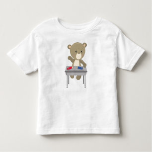 Camiseta Infantil Urso Indo Para A Escola, Urso Marrom, Urso Bonito,