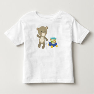 Camiseta Infantil Urso Indo Para A Escola, Urso Marrom, Urso Bonito,