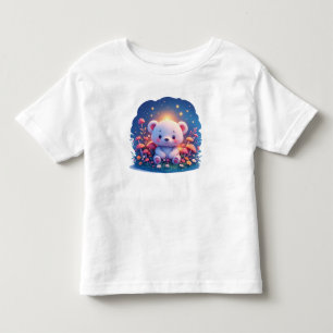 Camiseta Infantil Urso na Floresta Colorida Com Estrelas e Cogumelos