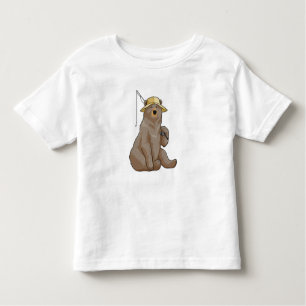 Camiseta Infantil Urso na pesca com vara de pesca