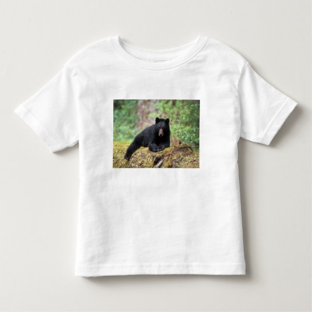 Camiseta Infantil Urso negro em um antigo tronco de crescimento no (Frente)