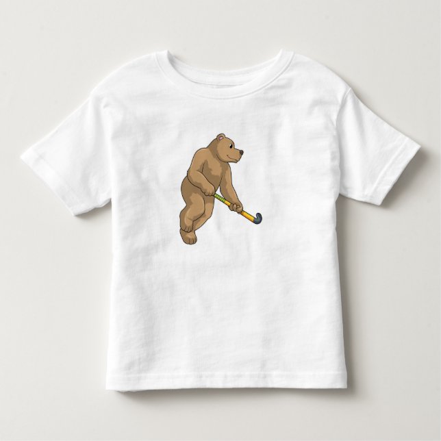 Camiseta Infantil Urso no Hockey com Taco de Hóquei (Frente)