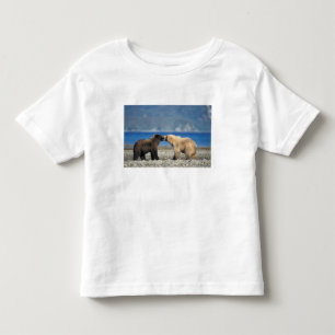 Camiseta Infantil Urso pardo, urso cinzento, brincar na praia,