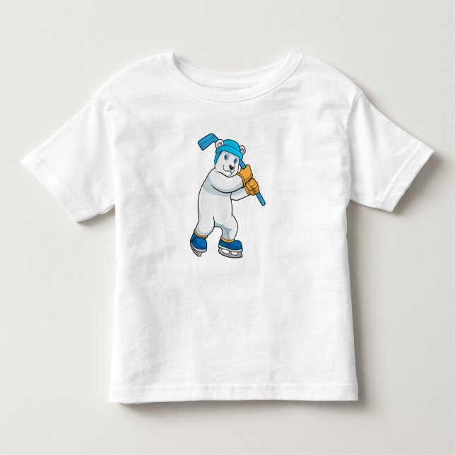 Camiseta Infantil Urso polar no hóquei no gelo com Stick (Frente)