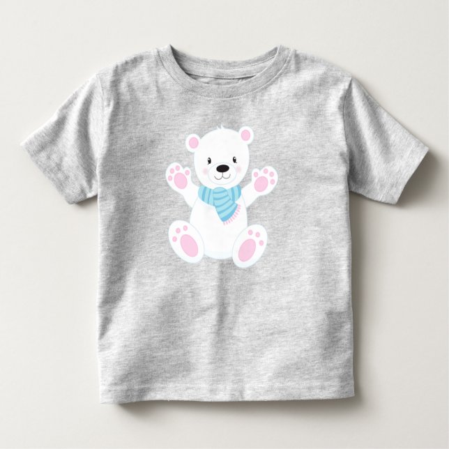 Camiseta Infantil Urso Polar, Urso Branco, Urso Bonito, Urso Com Sca (Frente)