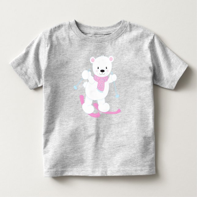 Camiseta Infantil Urso Polar, Urso Branco, Urso Bonito, Urso De Esqu (Frente)