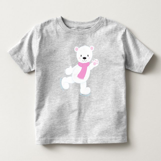 Camiseta Infantil Urso Polar, Urso Branco, Urso De Pé-Gelo, Scarf (Frente)