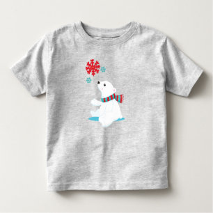 Camiseta Infantil Urso Polar, Urso Com Scarf, Urso Bonito, Flocos De