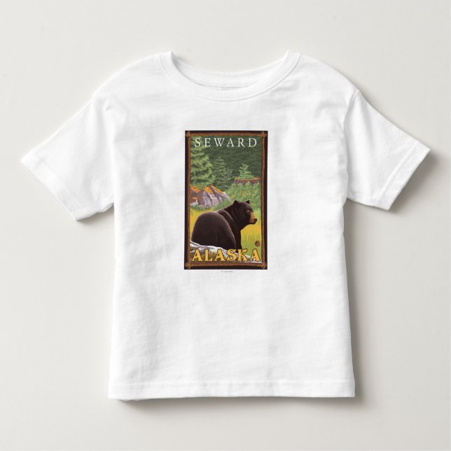 Camiseta Infantil Urso preto na floresta - Seward, Alaska (Frente)