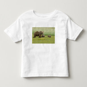 Camiseta Infantil Ursoa Fêmea Marrom do Alasca e três Filhotes, Ursu