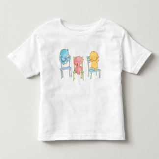 Camiseta Infantil Ursos amarelos, cor-de-rosa, e do azul em cadeiras