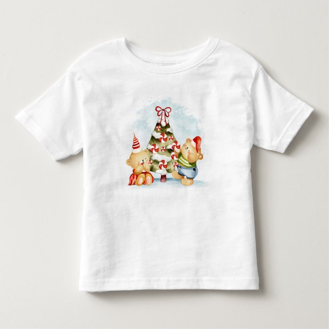 Camiseta Infantil Ursos de Natal e Árvores de Natal (Frente)