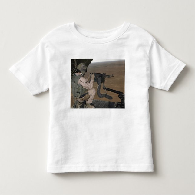 Camiseta Infantil US Marine test disparando uma metralhadora pesada  (Frente)