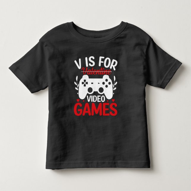 Camiseta Infantil V é para Videos games com Namorados cruzado (Frente)