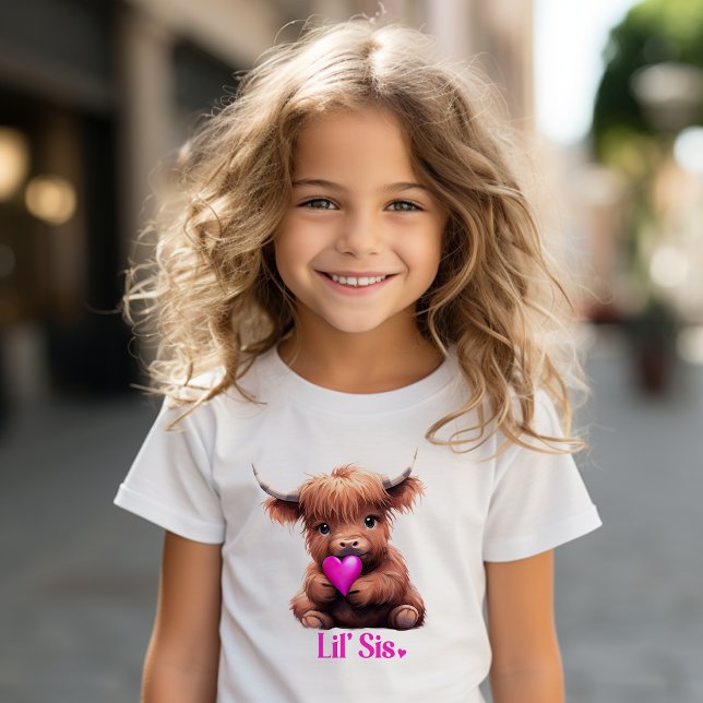Camiseta Infantil Vaca-Bebê Rosa-Rosa, Pequena Irmãozinha (Criador carregado)