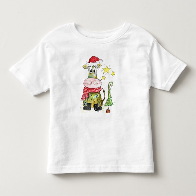 Camiseta Infantil Vaca branca de Natal (Frente)