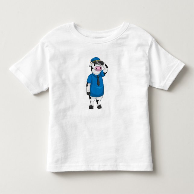 Camiseta Infantil Vaca como agente da polícia com chapéu da polícia (Frente)