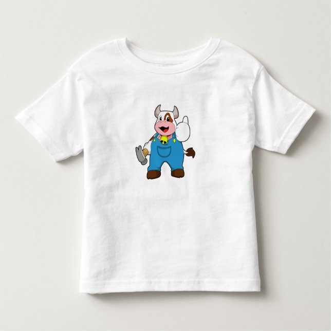 Camiseta Infantil Vaca como artesão com martelo (Frente)