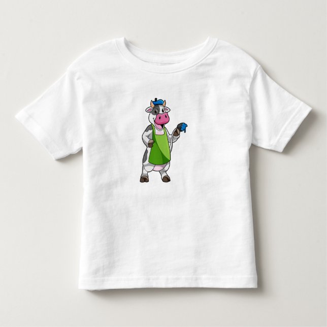 Camiseta Infantil Vaca como Pintor com Pintura e Apron (Frente)