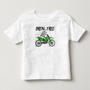 Camiseta Infantil Vaca montando uma motocicleta verde
