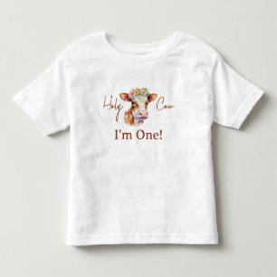 Camiseta Infantil Vaca Sagrada Estou Com Um Floral Marrom 1º Anivers