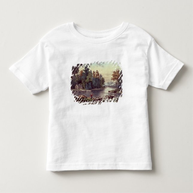 Camiseta Infantil Vacas na costa de um lago (Frente)