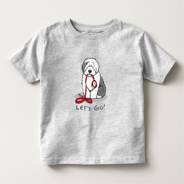 Camiseta Infantil Vamos Engraçado! Sheepdog Inglês (Cinza 1) (Frente)