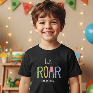 Camiseta Infantil Vamos rugir aniversário de crianças dinos