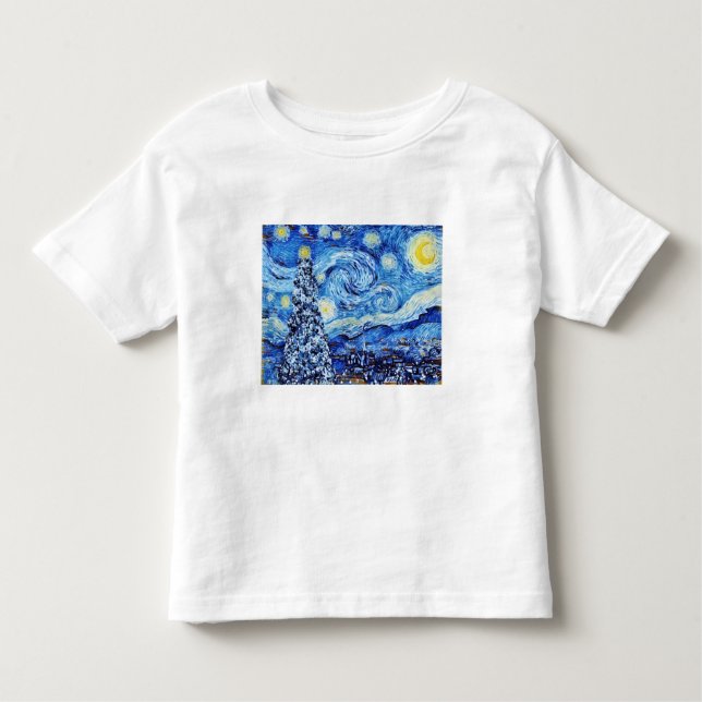 Camiseta Infantil Van Gogh - A Noite Estrelada - Arte Branca de Nata (Frente)