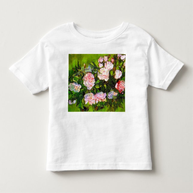 Camiseta Infantil Van Gogh ainda vive com rosas rosa (Frente)
