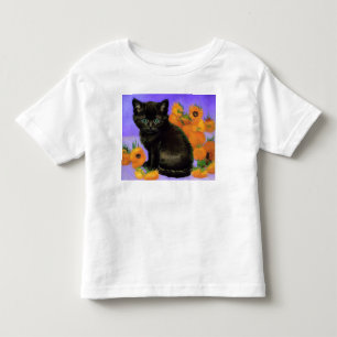 Camiseta Infantil Van Gogh Black Kitten com Girassóis