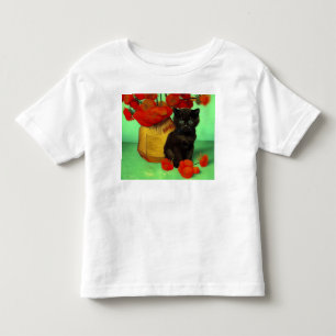 Camiseta Infantil Van Gogh Black Kitten Red Flowers