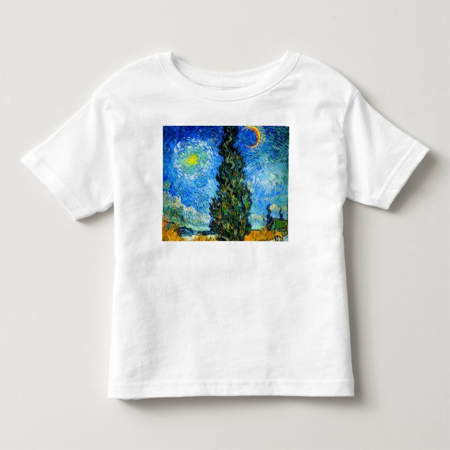 Camiseta Infantil Van Gogh Road com Cypress e Star (Frente)